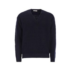 PT TORINO Men's V-Neck Textured Knit Sweater Men NAVY Sweaters & Cardigans